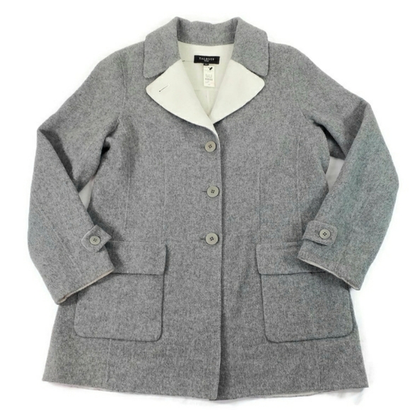 Talbots Gray Wool Blend Button Front Luxury Winter Coat Womens 14P Petite - Picture 1 of 11